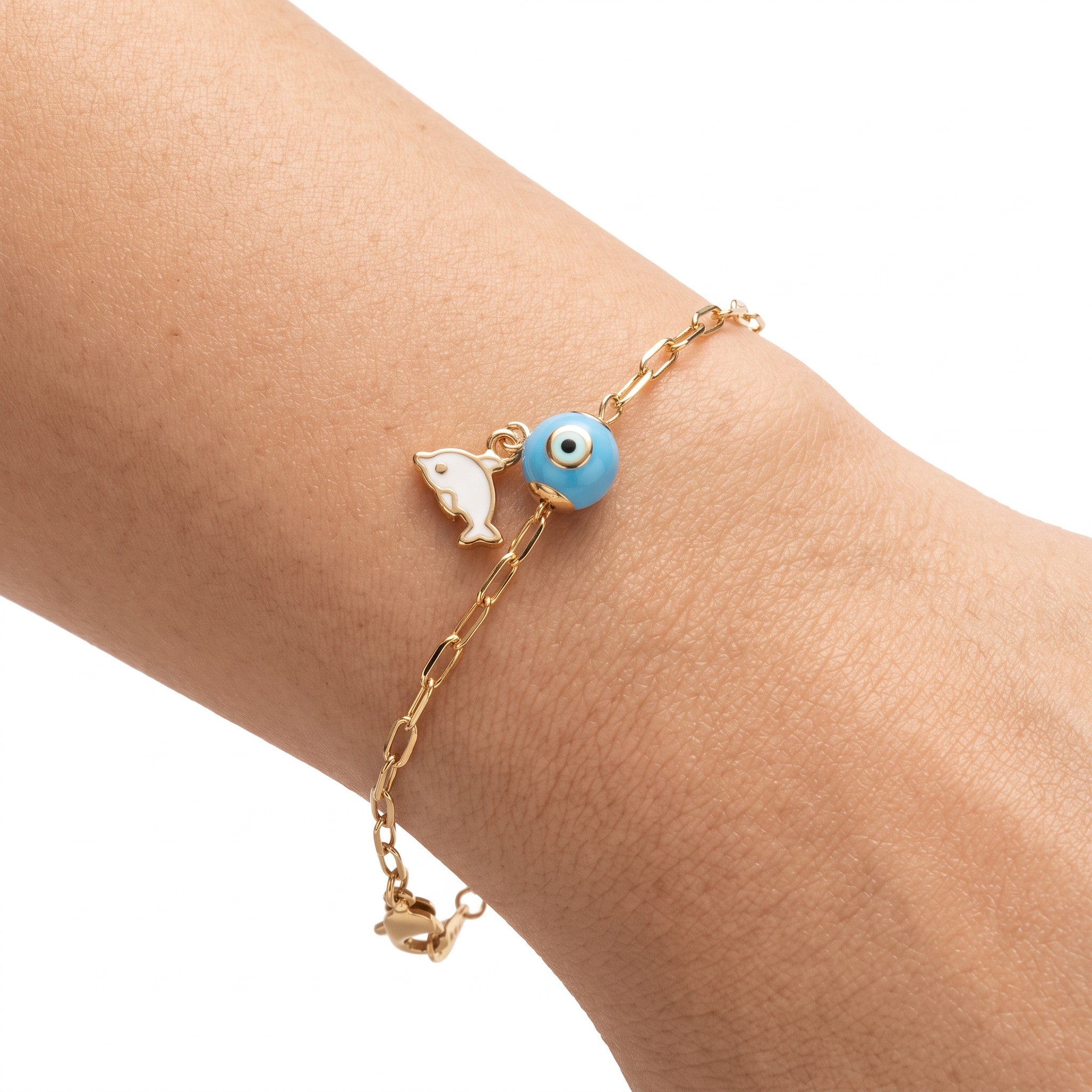Pulsera Ojo Turco y Delfín de Oro 10K