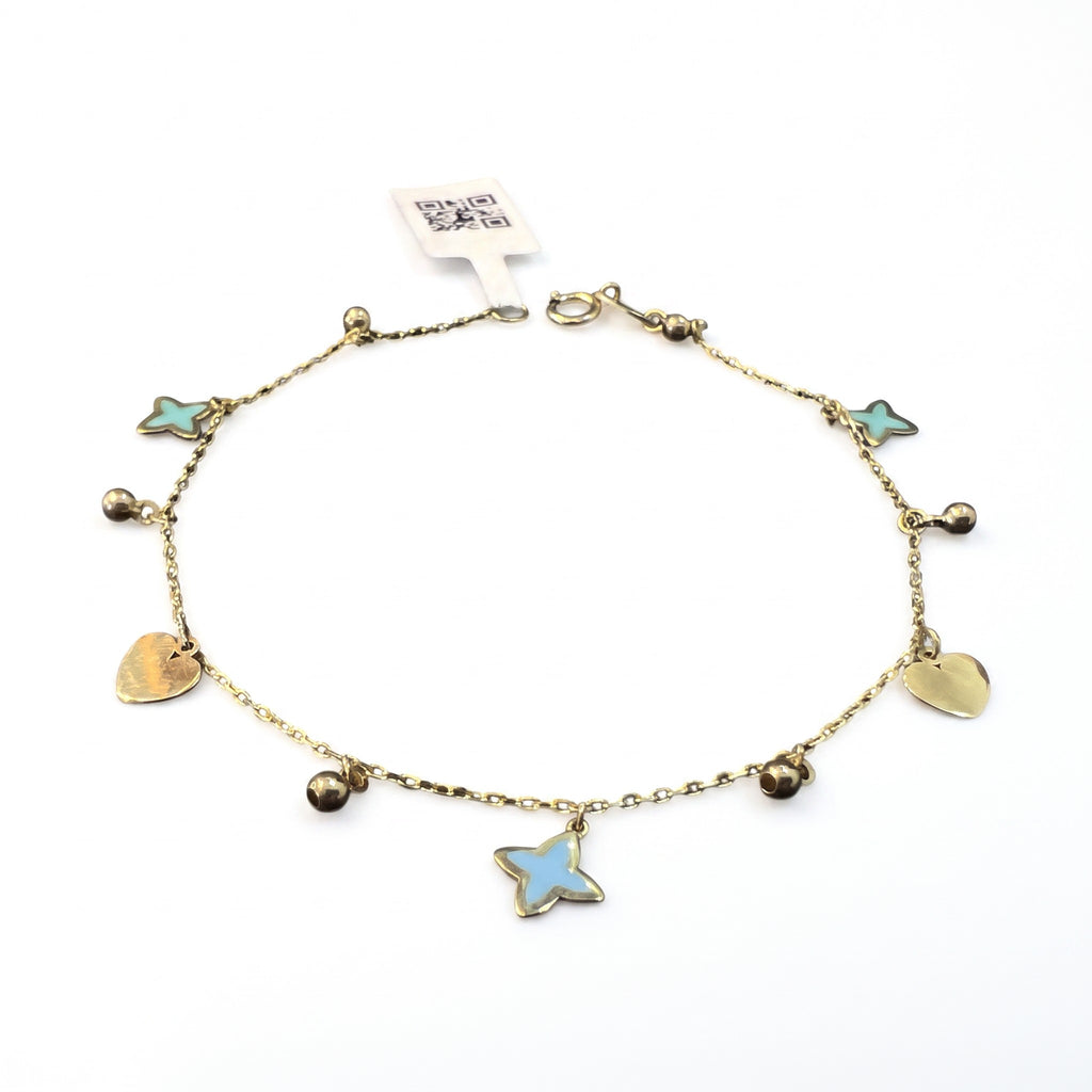 Pulsera Corazones y Mariposas de Oro 10K