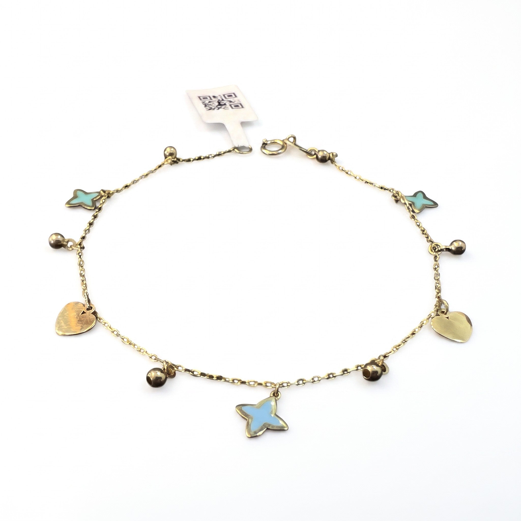 Pulsera Corazones y Mariposas de Oro 10K