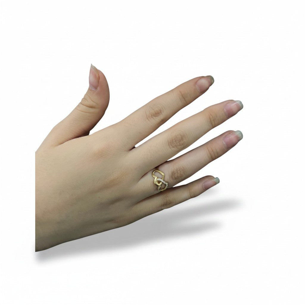 Anillo Doble Corazón con Zirconias Oro 10K