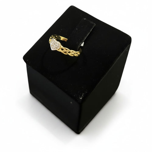 Anillo de Oro 10K Corazón con Zirconias y Diseño Entrelazado