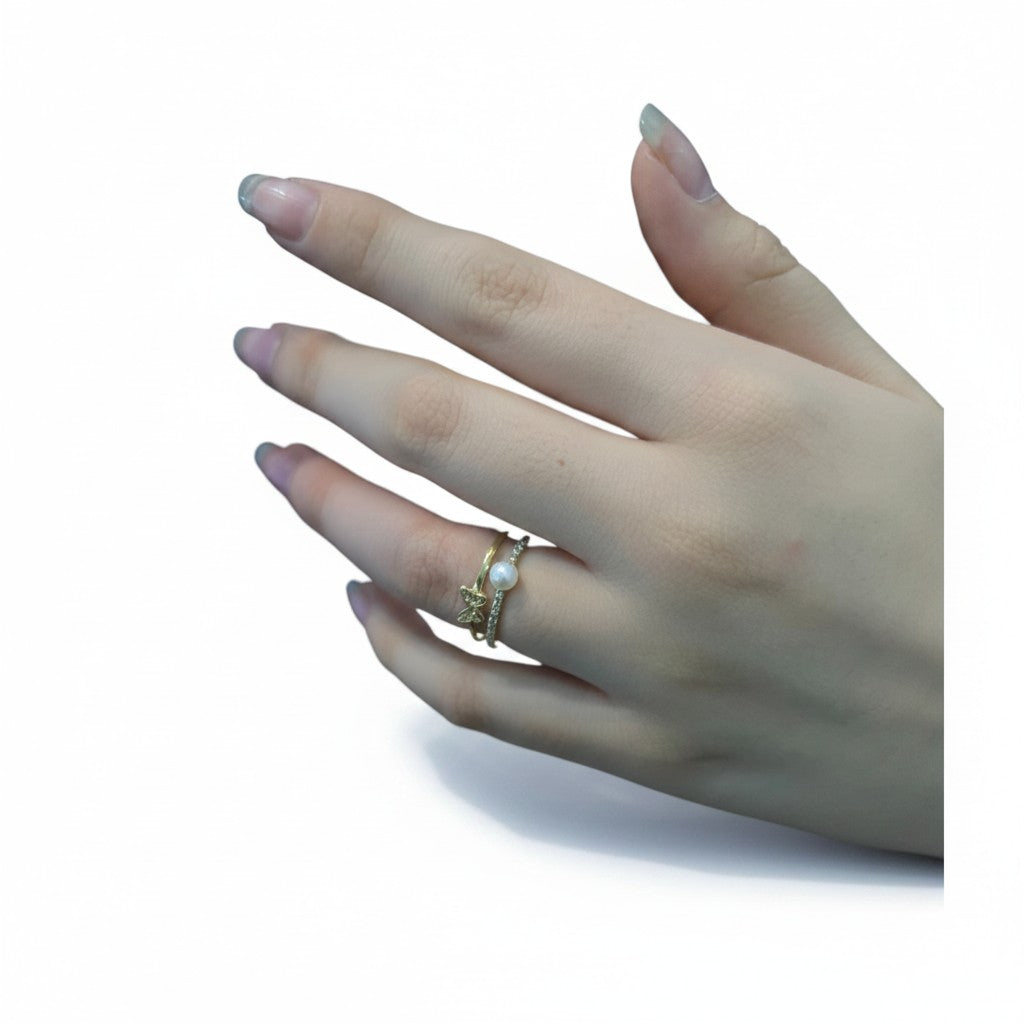 Anillo Mariposa con Perla en Oro 10K