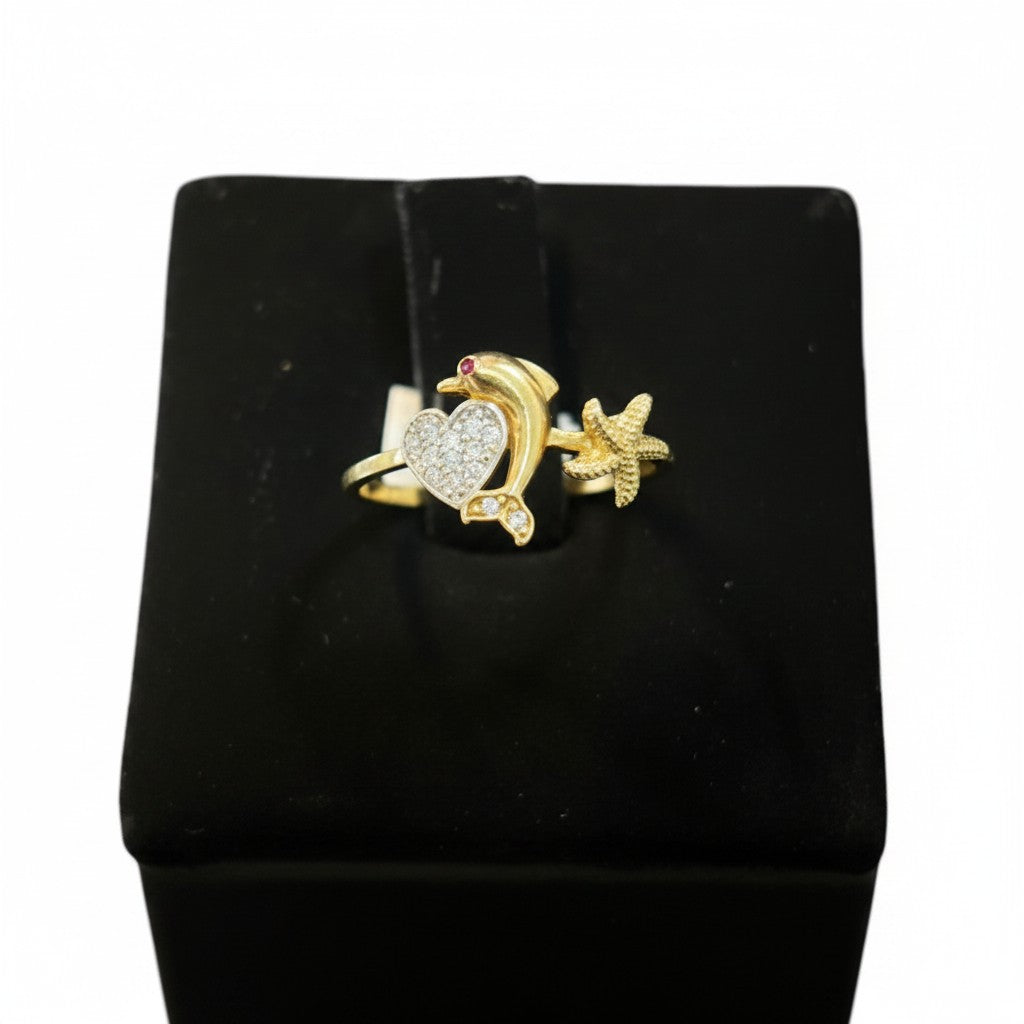 Anillo de Delfín con Zirconias Oro 10K