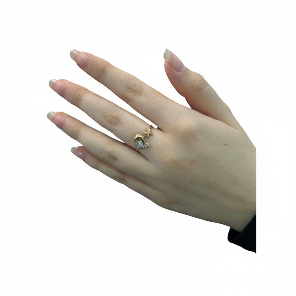 Anillo de Delfín con Zirconias Oro 10K