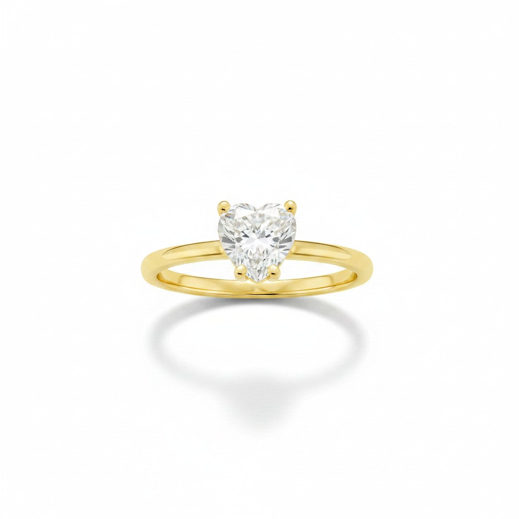 Anillo Solitario Corazón con Zirconia de Oro 10K