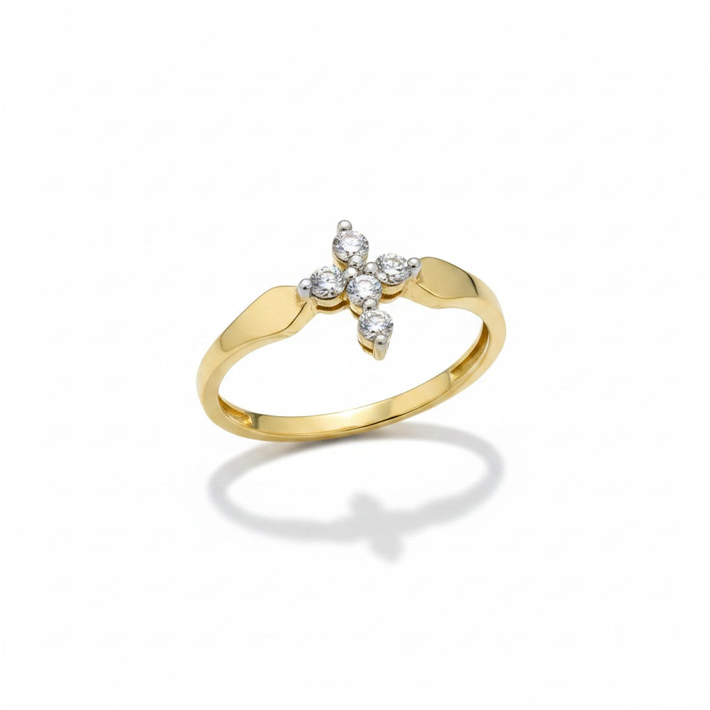 Anillo Cruz con Zirconias de Oro 10K
