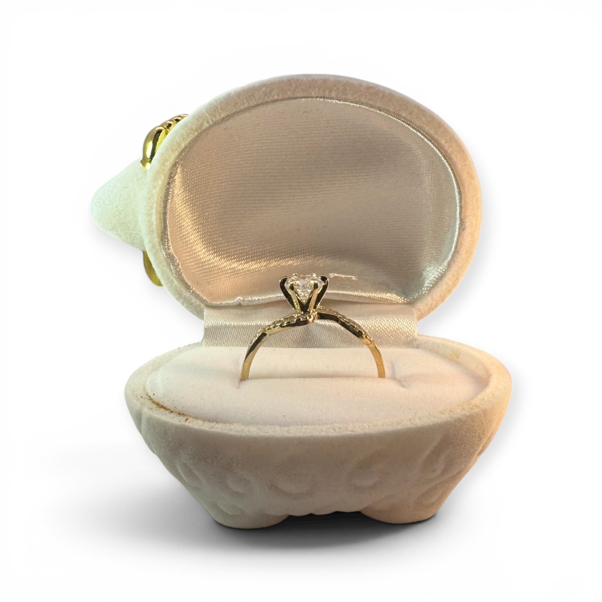 Caja Borreguito para Anillo | Estuche de Gamuza Beige