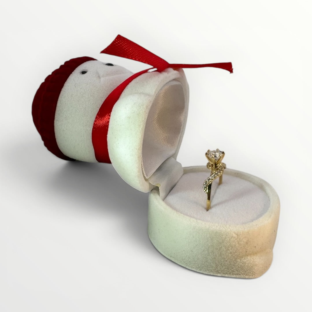 Caja Muñeco de Nieve para Anillo | Estuche Navideño de Gamuza