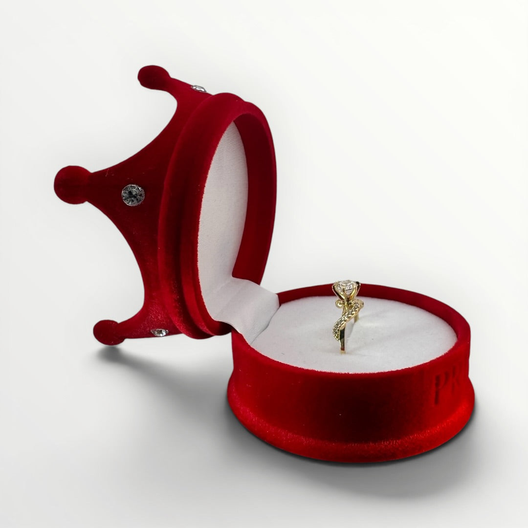 Caja Corona para Anillo | Gamuza Roja y Rosa