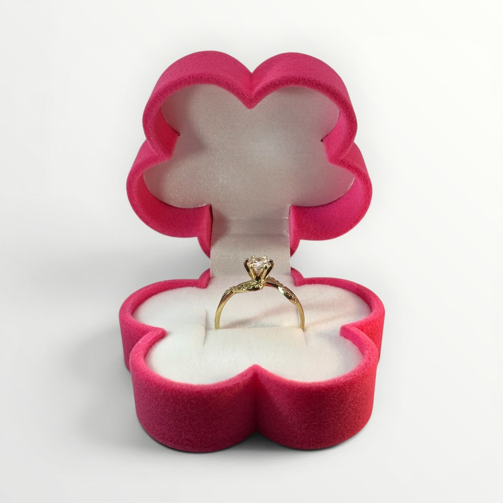 Caja Flor para Anillo | Estuche de Gamuza Rosa
