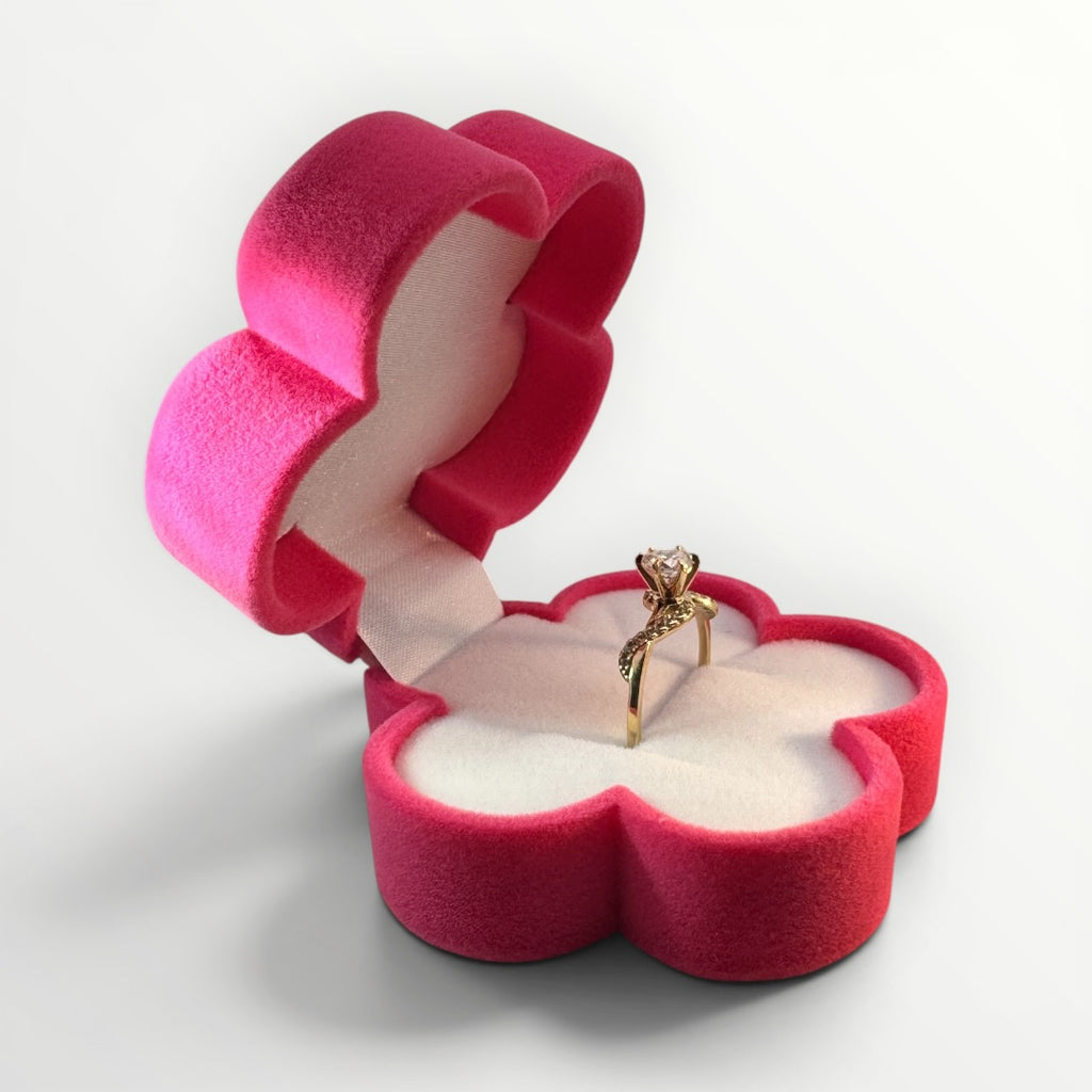 Caja Flor para Anillo | Estuche de Gamuza Rosa