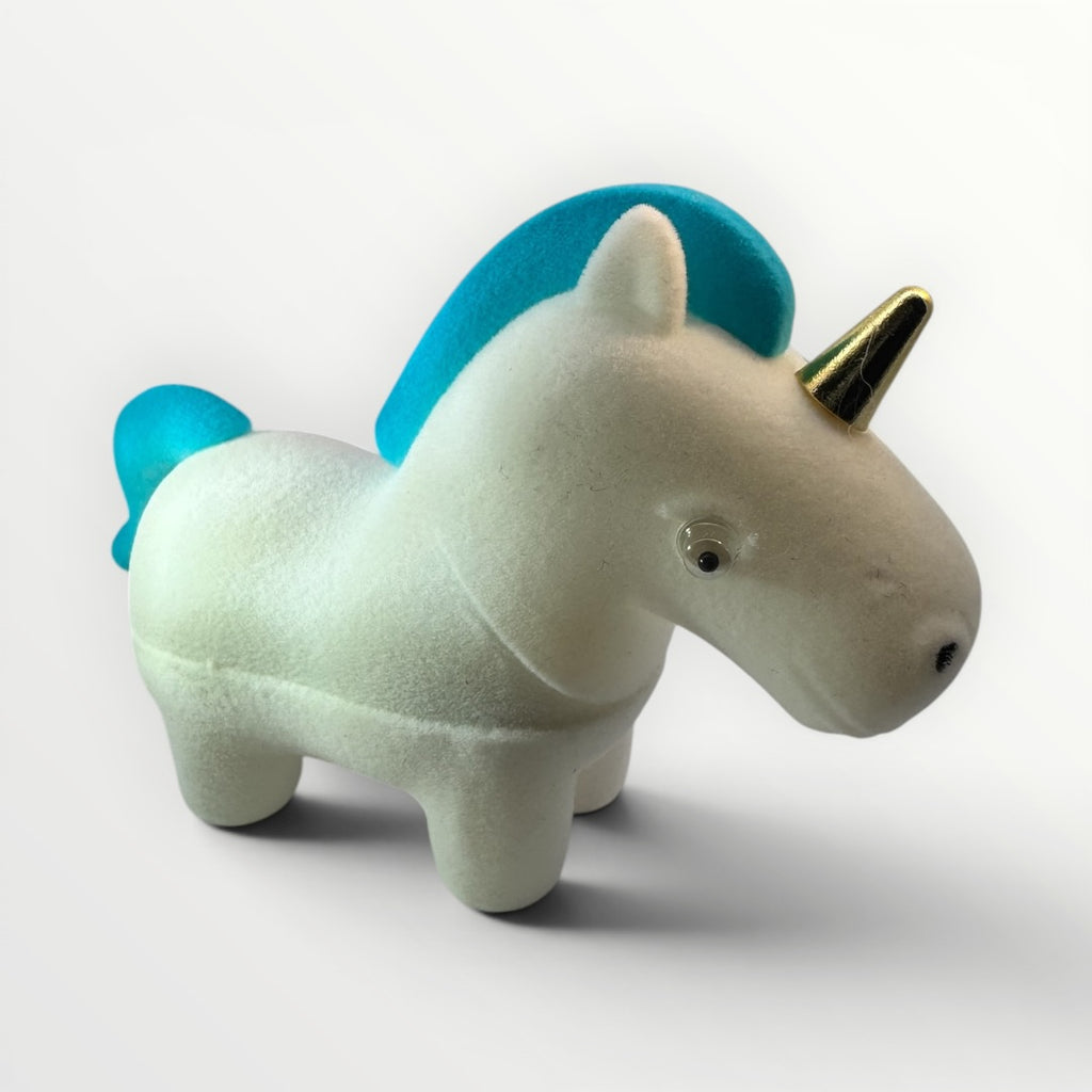 Caja Unicornio para Anillo | Estuche de Gamuza Blanco y Azul
