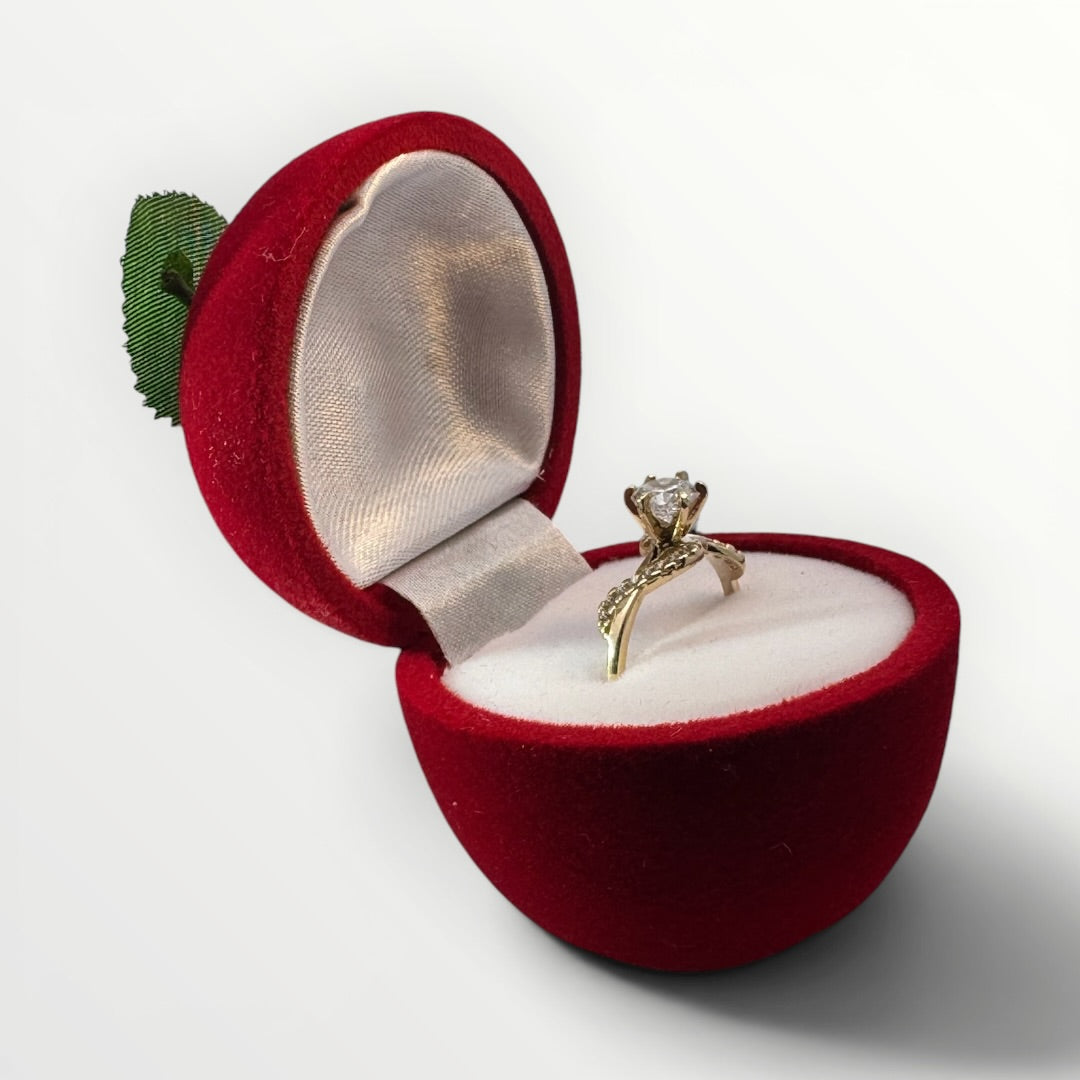 Caja Manzana para Anillo | Estuche de Gamuza Roja