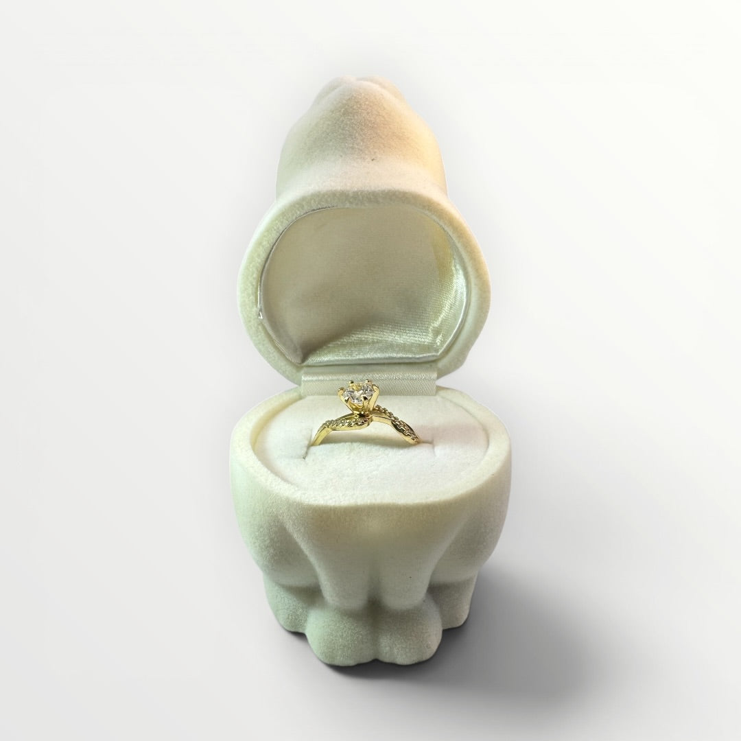 Caja Gatito para Anillo | Estuche de Gamuza Color Crema