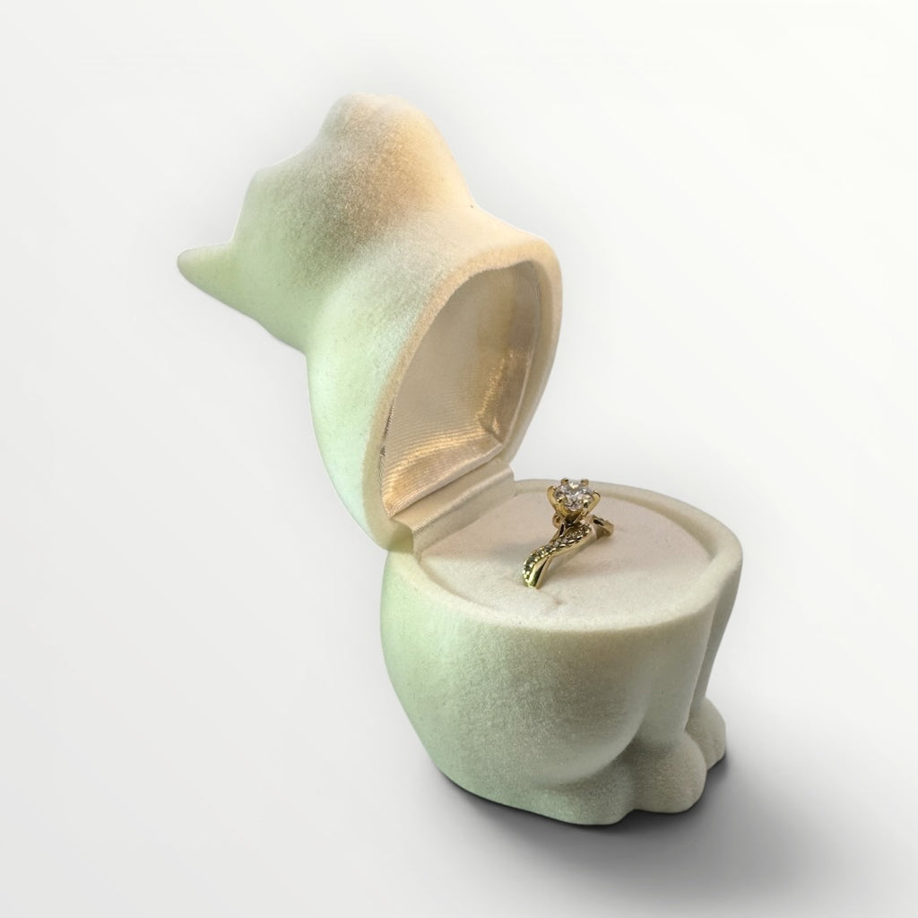 Caja Gatito para Anillo | Estuche de Gamuza Color Crema