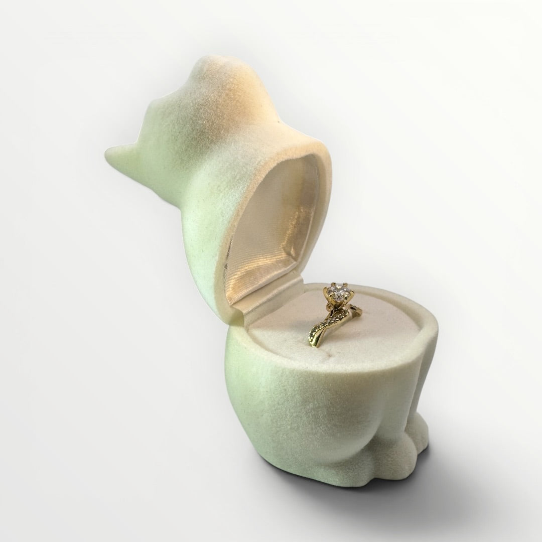 Caja Gatito para Anillo | Estuche de Gamuza Color Crema