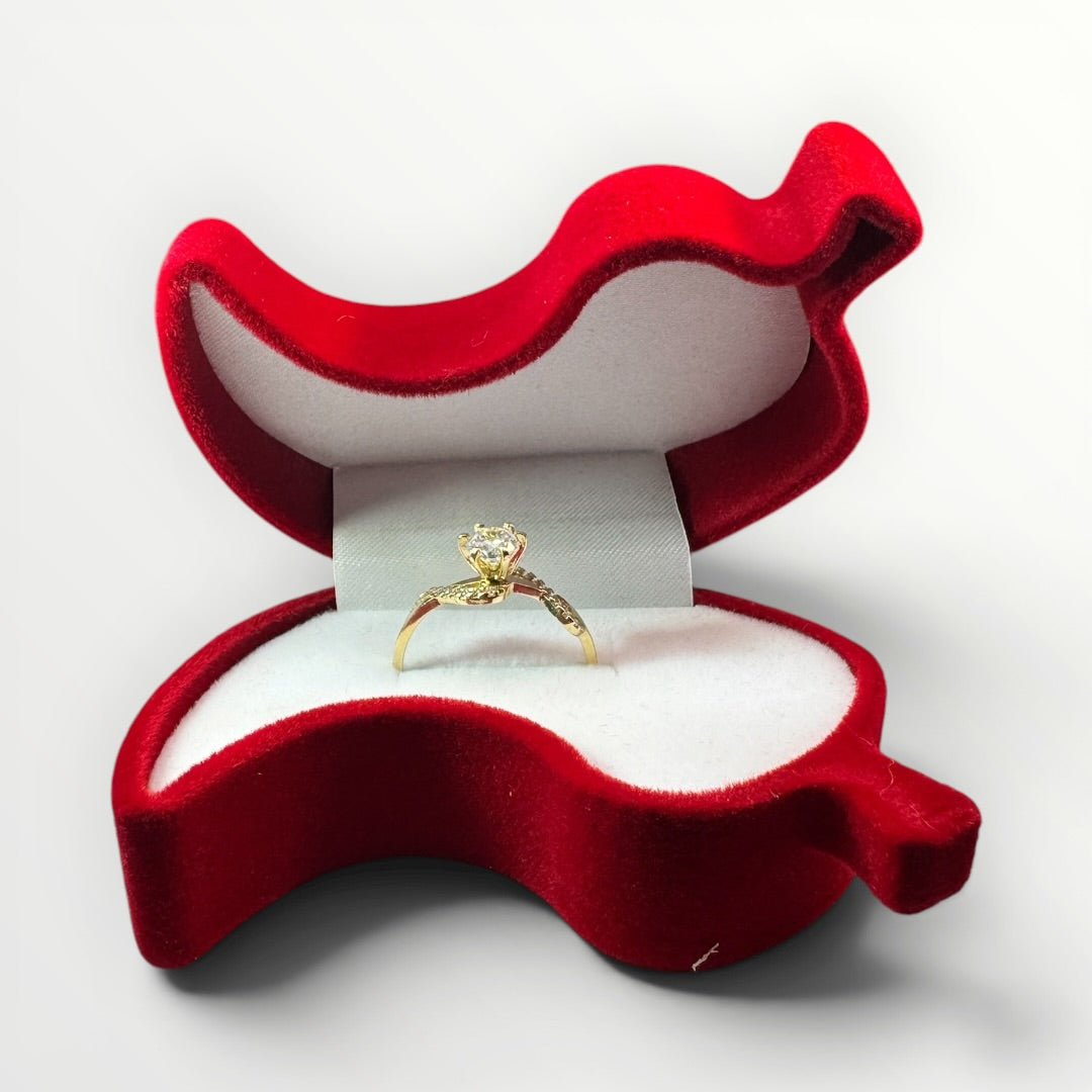 Caja en Forma de Chile para Anillo | Estuche de Gamuza Rojo