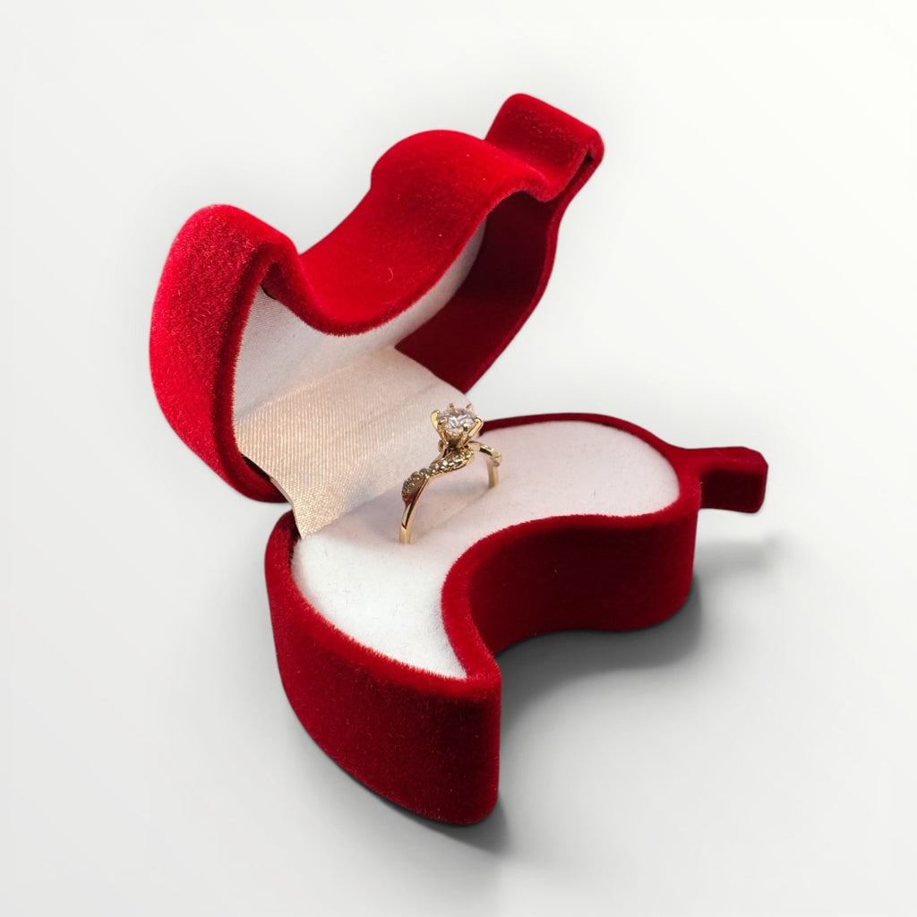 Caja en Forma de Chile para Anillo | Estuche de Gamuza Rojo