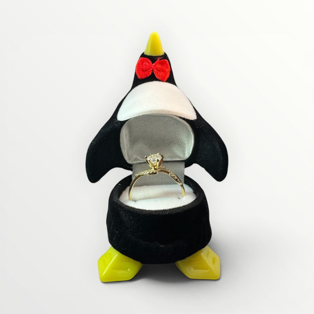 Caja Pingüino para Anillo | Estuche de Gamuza Decorativo