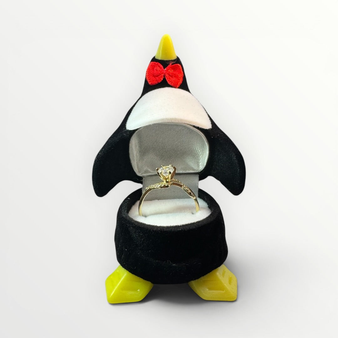 Caja Pingüino para Anillo | Estuche de Gamuza Decorativo