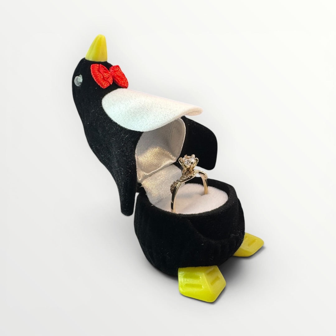 Caja Pingüino para Anillo | Estuche de Gamuza Decorativo