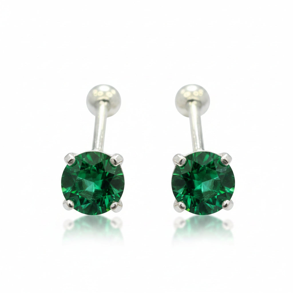 Broqueles Rectos Color Plata .925 - 5 mm