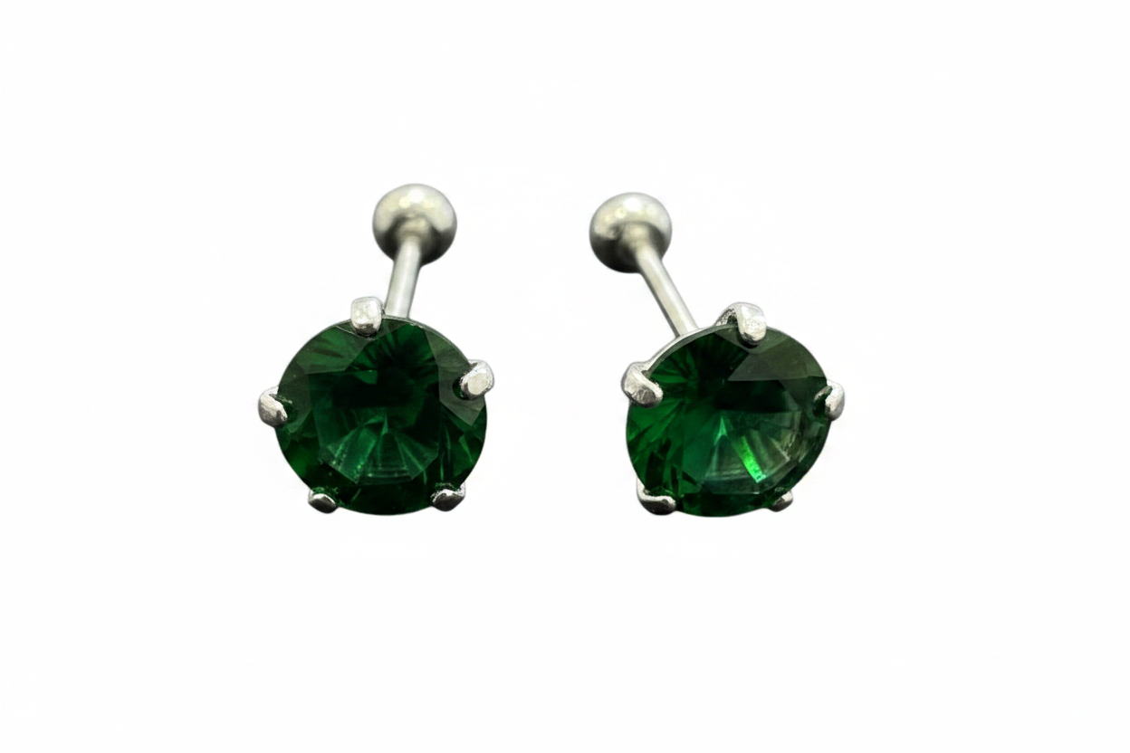 Broqueles Recto Color Plata .925 - 6 mm