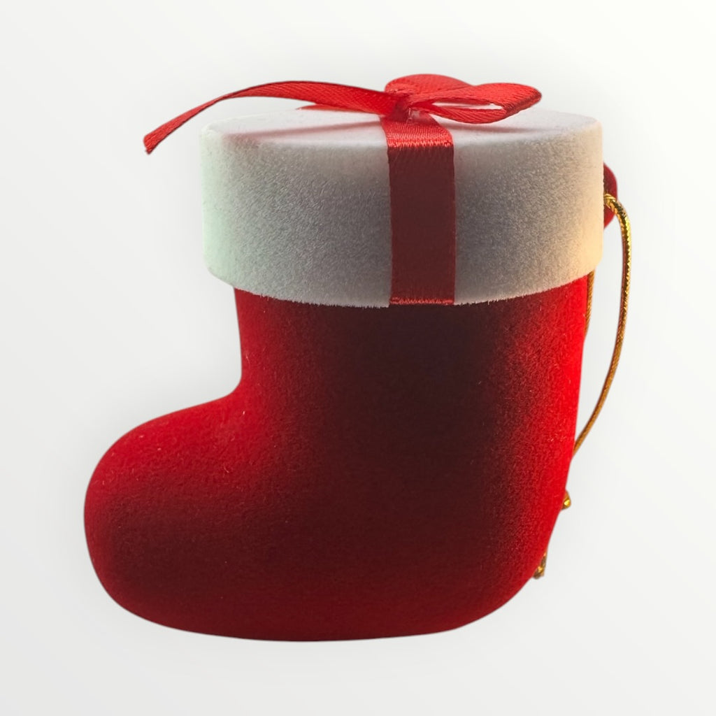 Caja Bota Navideña para Anillo | Estuche de Gamuza Rojo con Moño