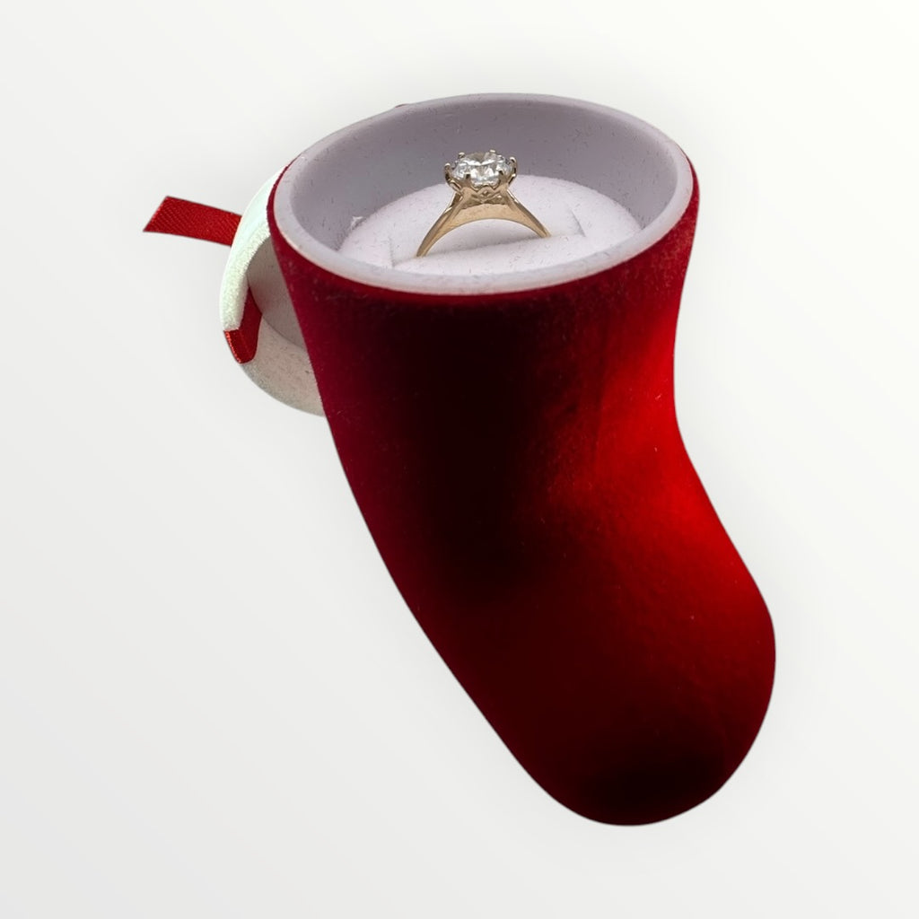 Caja Bota Navideña para Anillo | Estuche de Gamuza Rojo con Moño