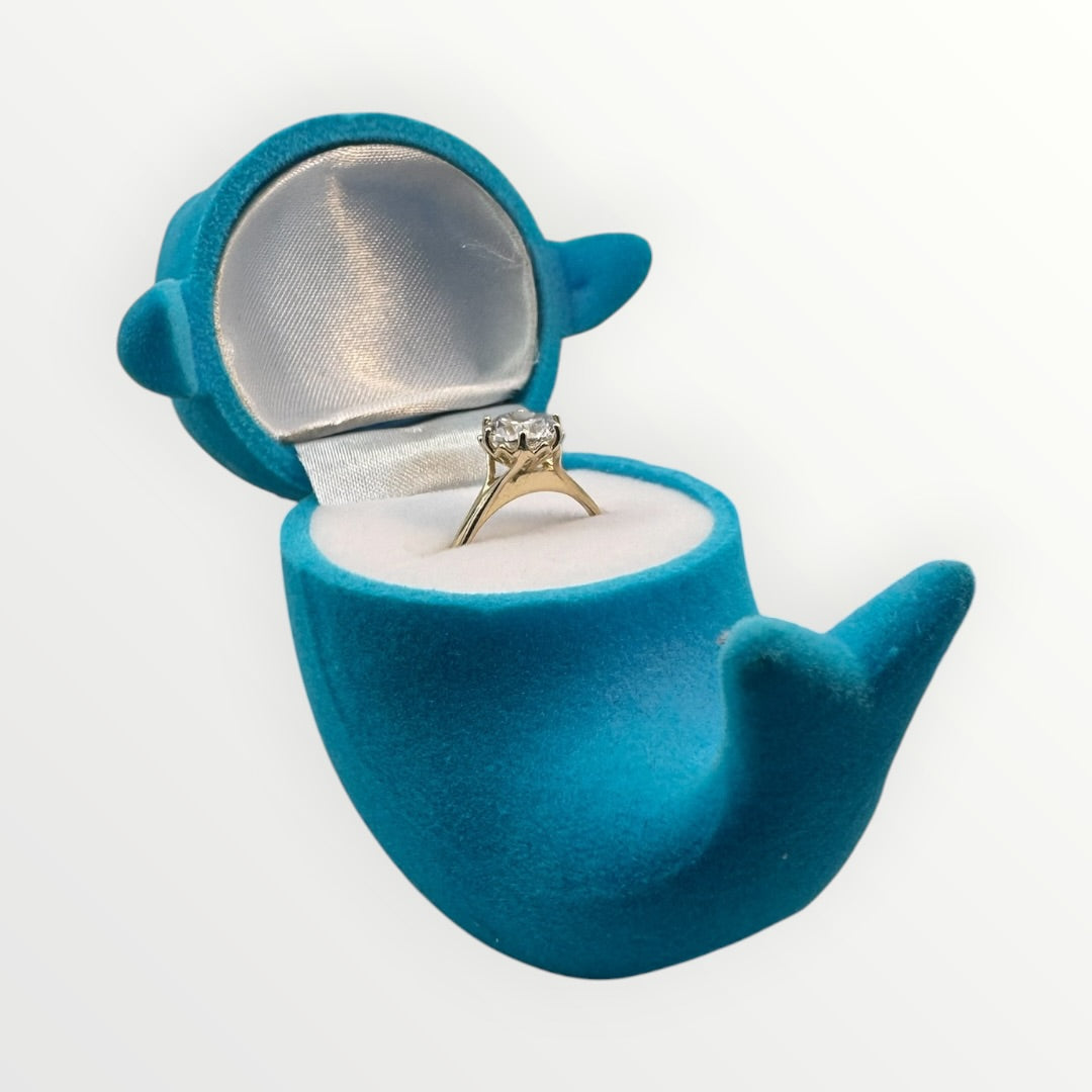 Caja de Regalo Ballena para Anillo | Estuche de Gamuza Azul Marino