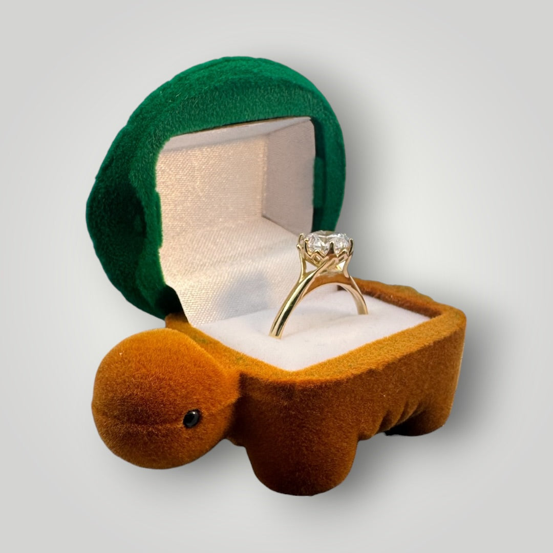 Caja de Regalo Tortuga para Anillo | Estuche de Gamuza Decorativo