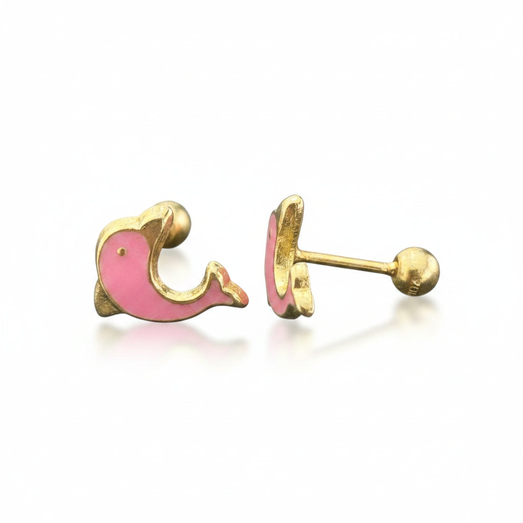Broqueles Delfín Rosa Oro 10K