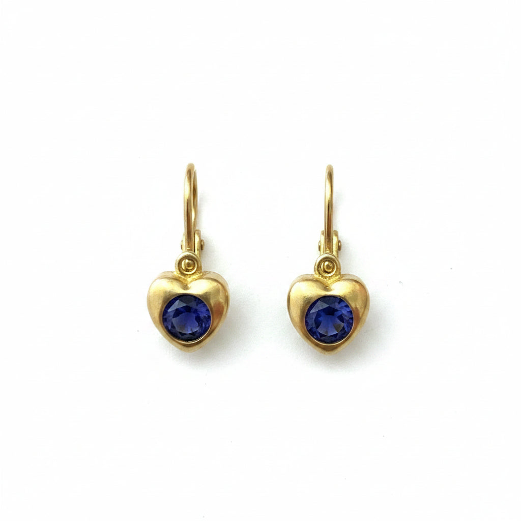 Aretes Oro 10K Corazón Zirconia Azul