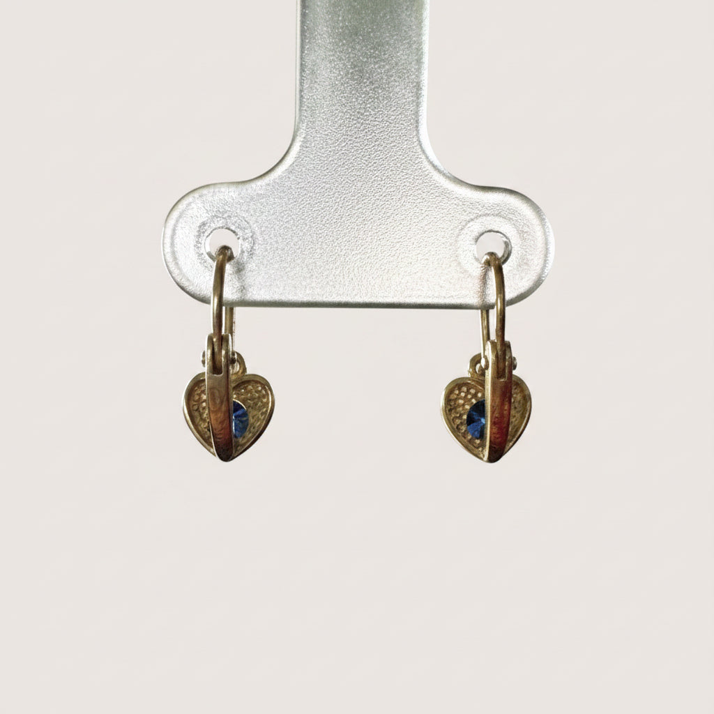 Aretes Oro 10K Corazón Zirconia Azul