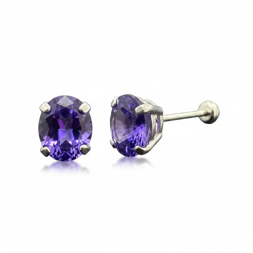 Broqueles Recto Color Plata .925  - 7 mm