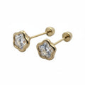 Broqueles Flor Bisel con Zirconia Oro 10K