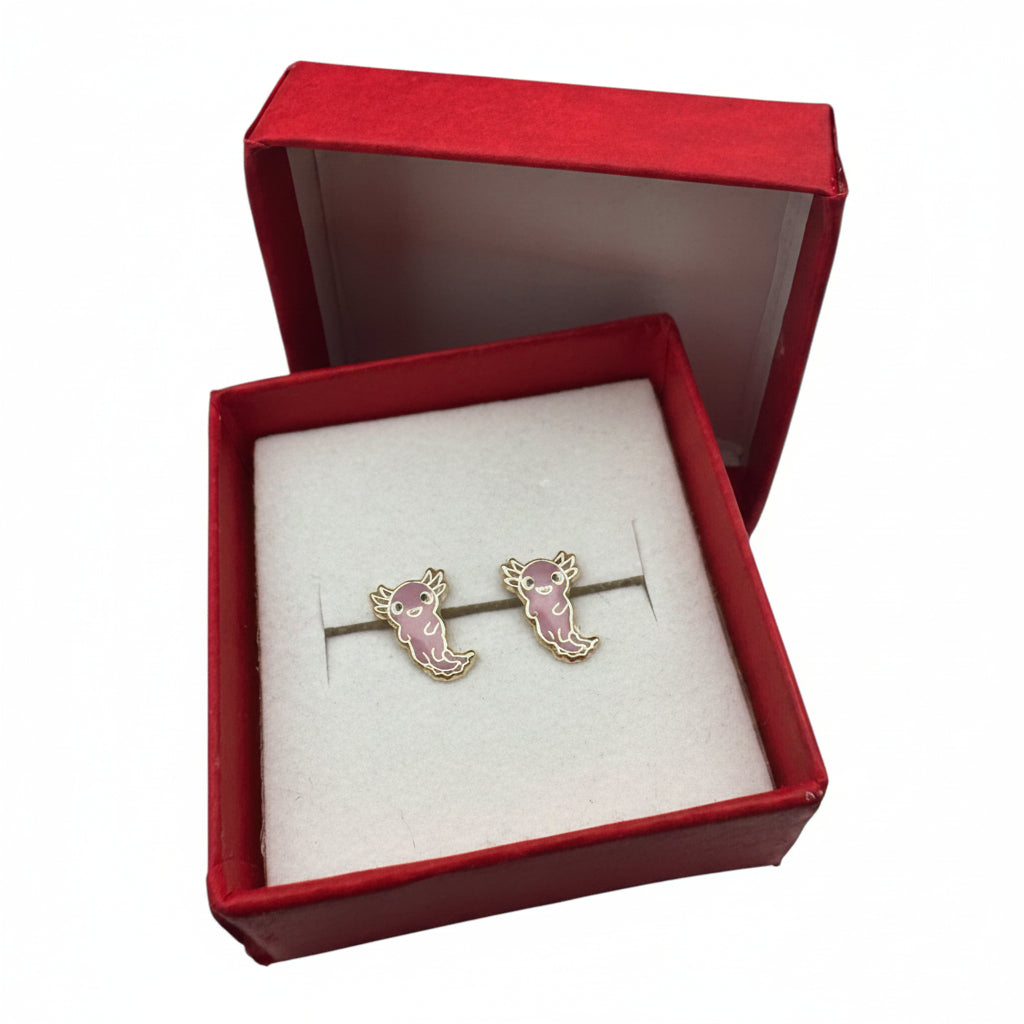 Broqueles Ajolote Esmaltado Oro 10K