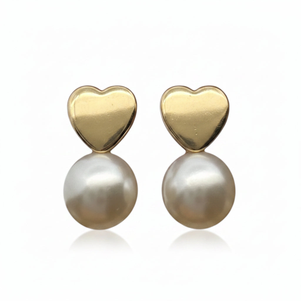 Broqueles Corazón con Perla Oro 10K