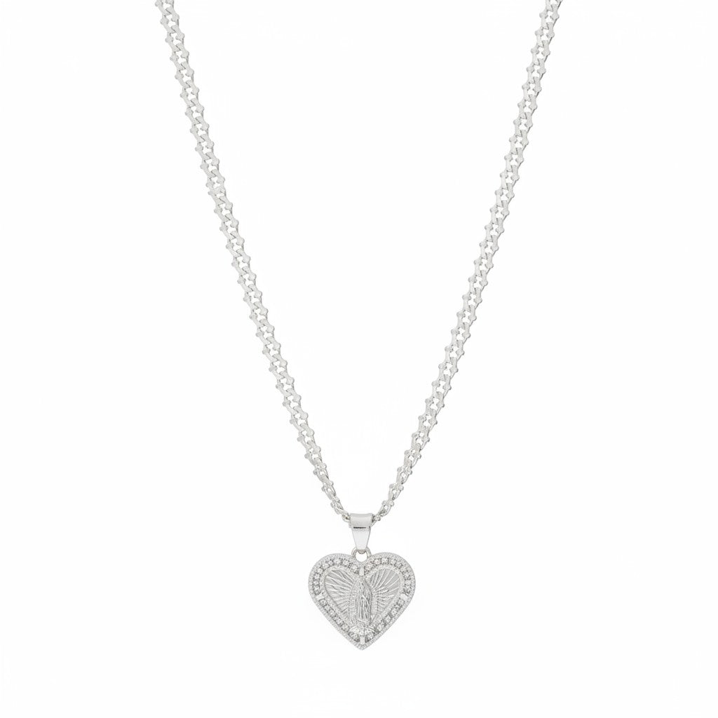 Dije Corazón Virgen de Guadalupe con Zirconias – Plata .925