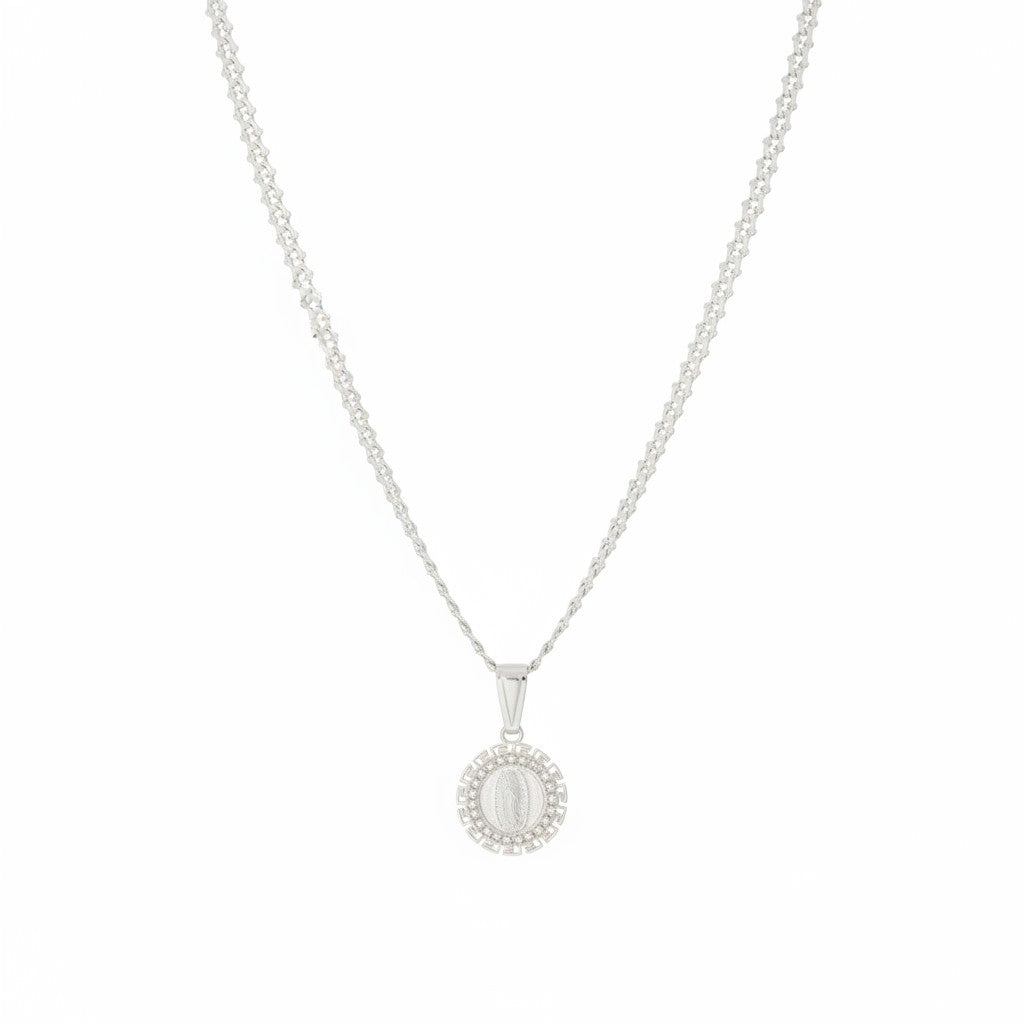 Dije Redondo Virgen de Guadalupe con Zirconias – Plata .925