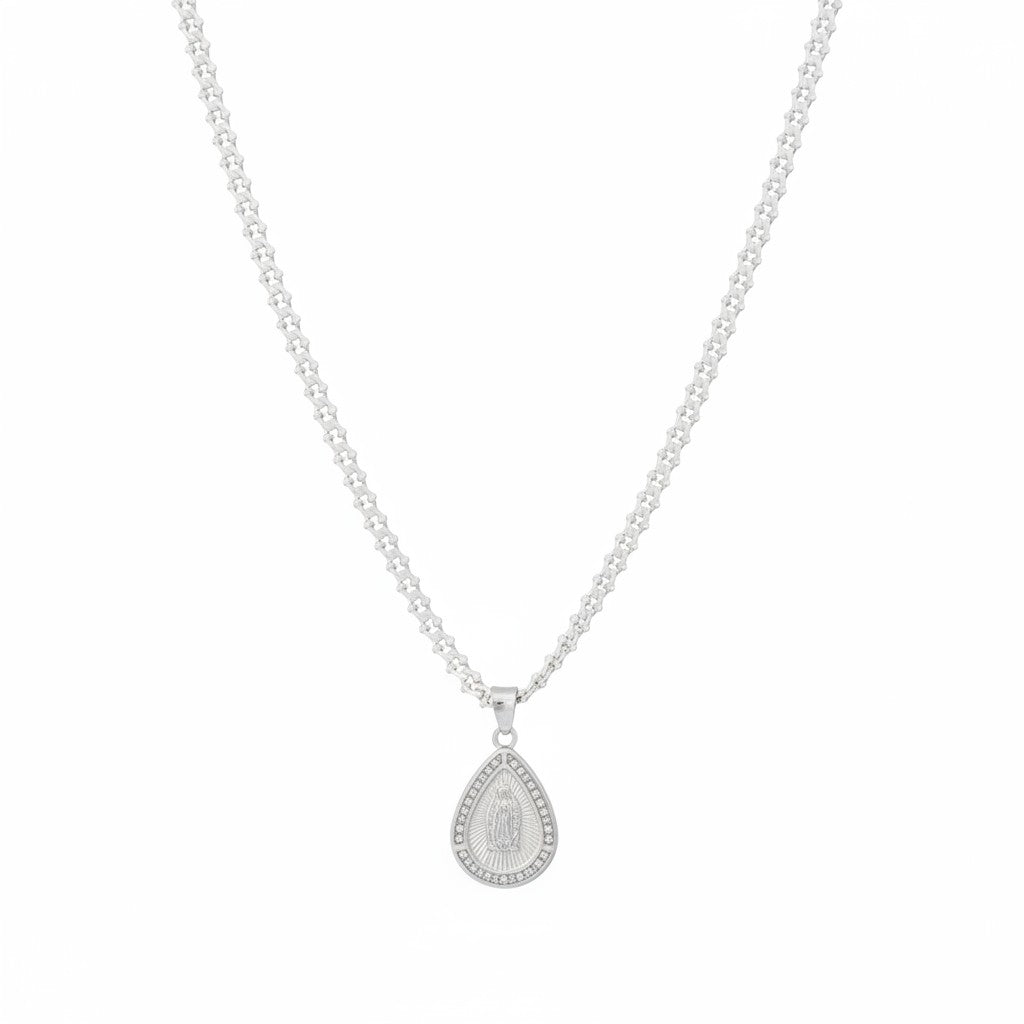 Dije Gota Virgen de Guadalupe con Zirconias – Plata .925