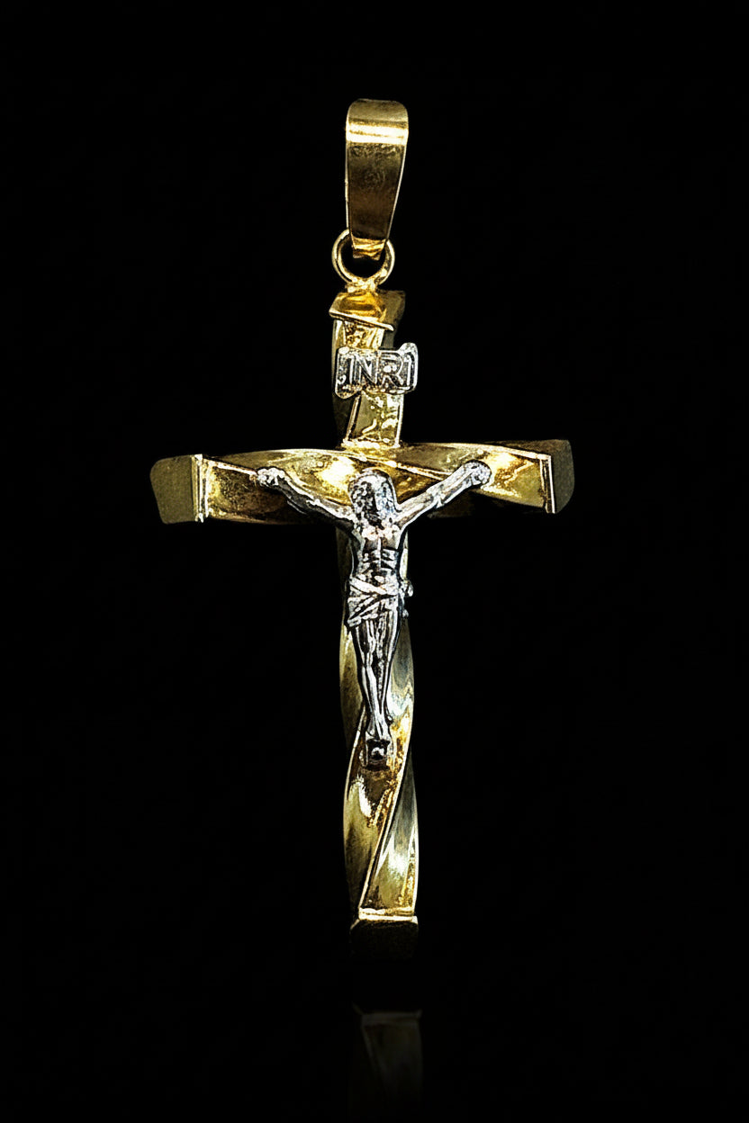 Dije Cruz Torcida con Cristo Oro 10K