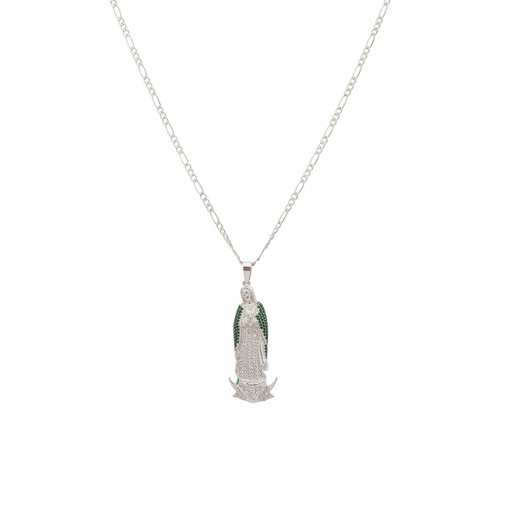 Dije Virgen de Guadalupe con Zirconias Verdes – Plata .925