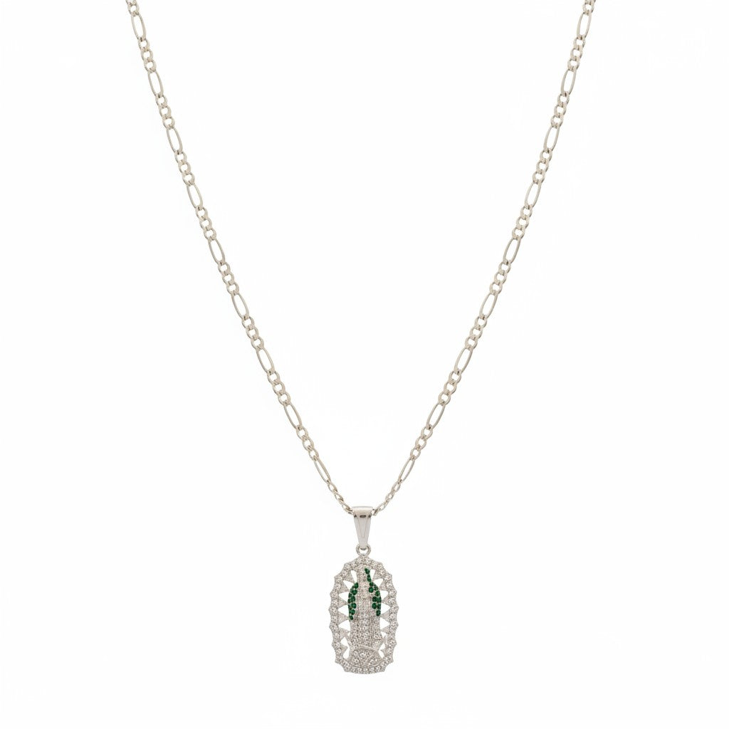 Dije Virgen de Guadalupe con Zirconias Verdes – Plata .925