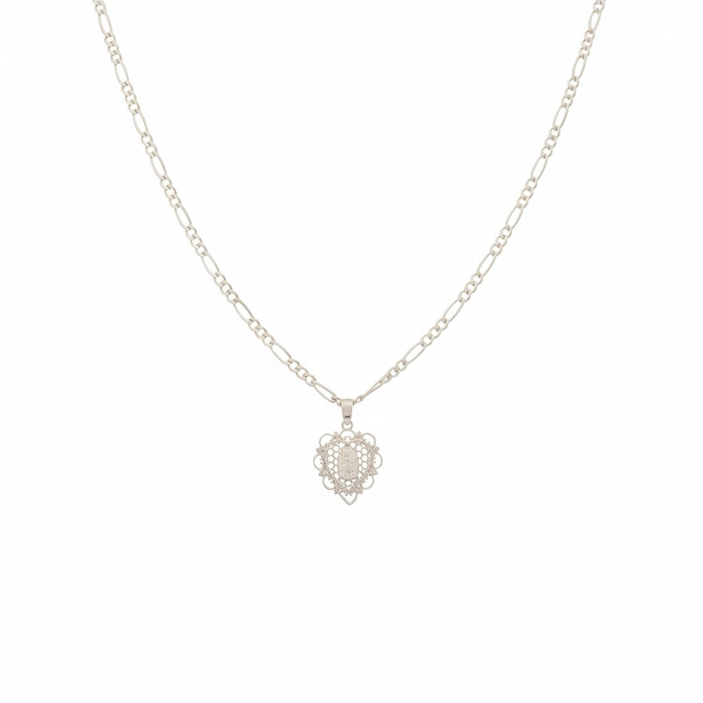 Dije Corazón Calado con Virgen de Guadalupe – Plata .925