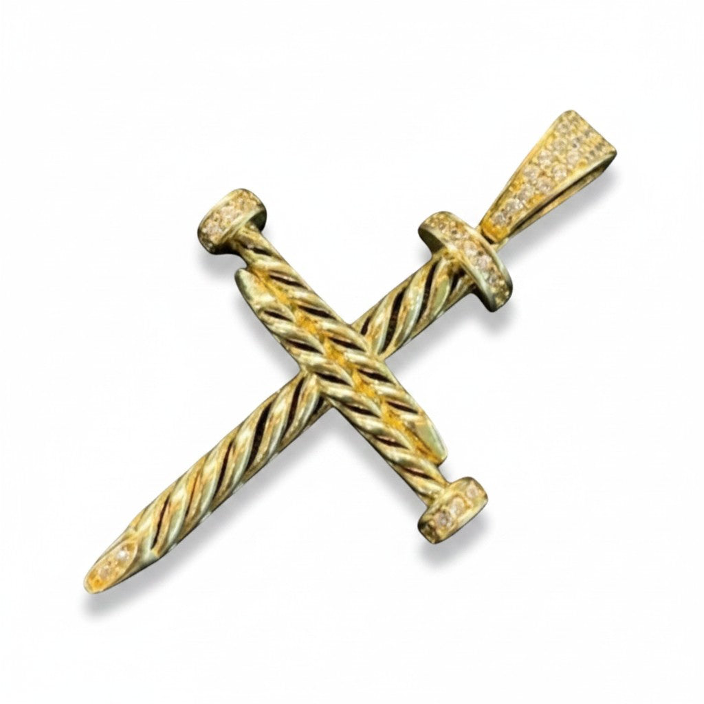 Cruz Trenzada con Zirconias Oro 10K