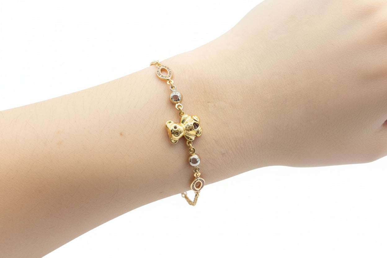 Pulsera Osito con Zirconias de Oro 10K