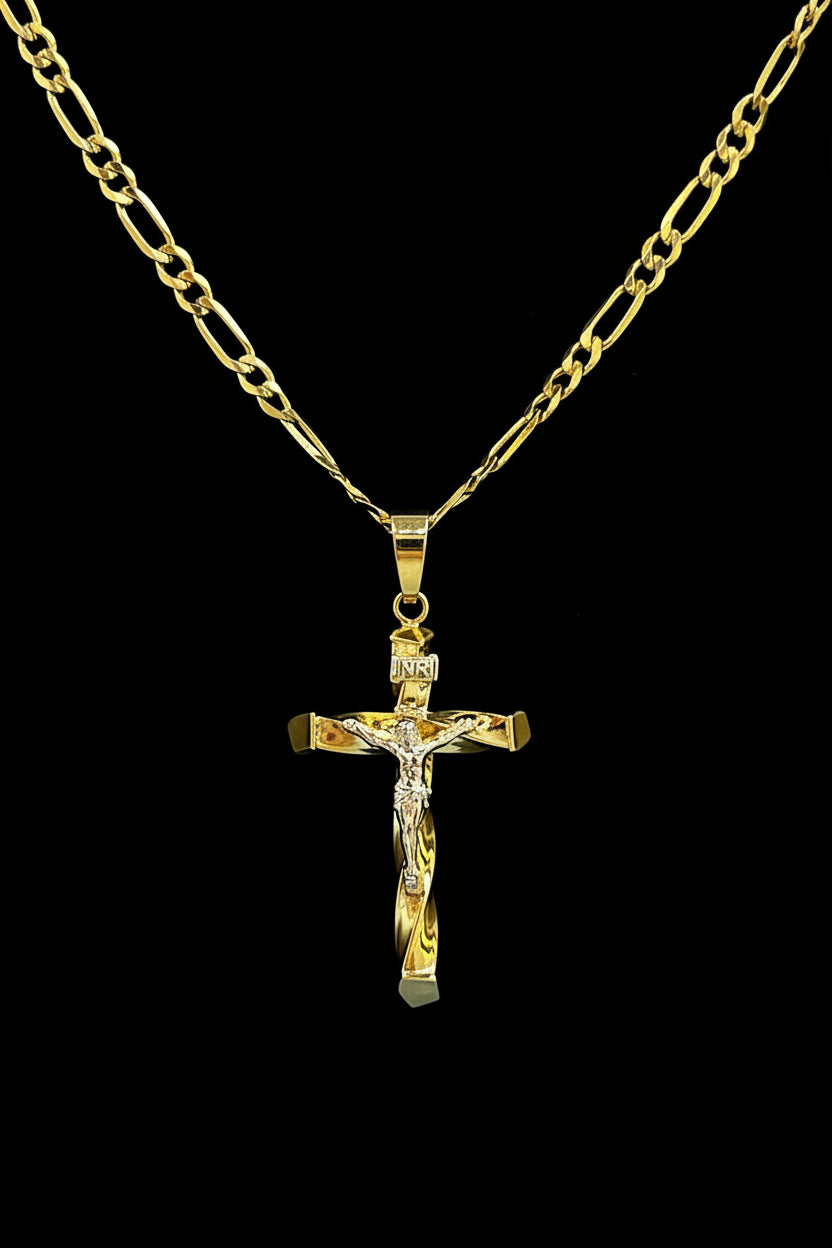 Dije Cruz Torcida con Cristo Oro 10K
