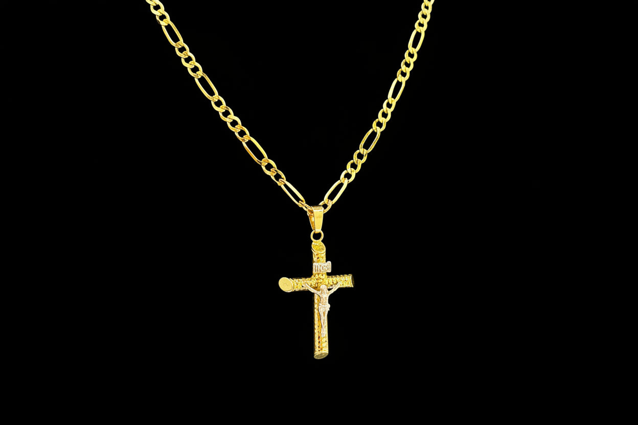 Dije Cruz Tubular con Cristo Oro 10K