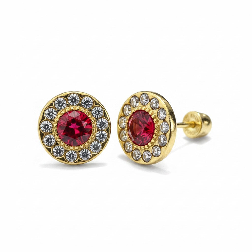 Broquel tipo giratiempo con zirconias en oro 10K de Joyería Roma, muestra el diseño elegante con piedras brillantes.